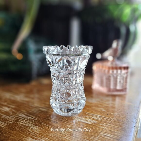 Vtg Clear 1970's Anna hütte 24% Lead Crystal Toothpick Mini Vase West Germany - Picture 9 of 13